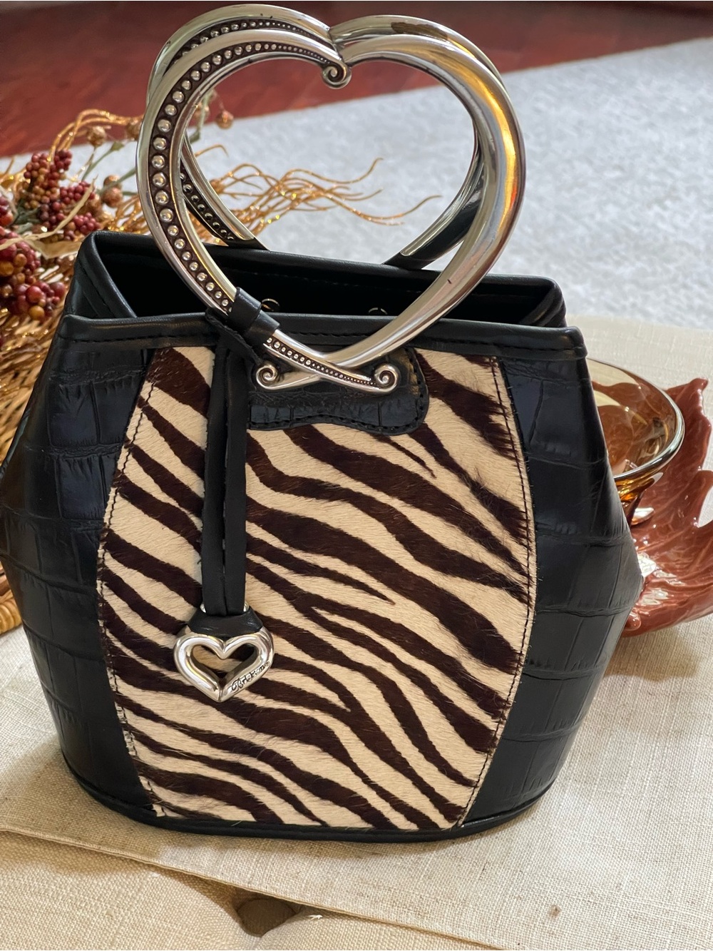 Brighton Black Zebra-Print Accent Women’s Handbag